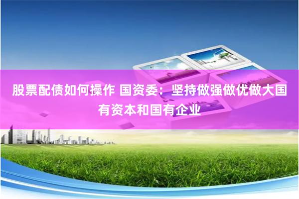 股票配债如何操作 国资委：坚持做强做优做大国有资本和国有企业